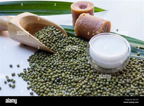 top view of mung beans porridge or Indonesian bubur kacang hijau with ...