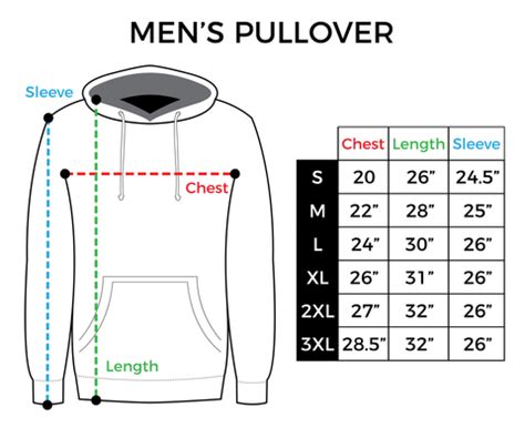 Size Chart Men's Pullover Hoodie