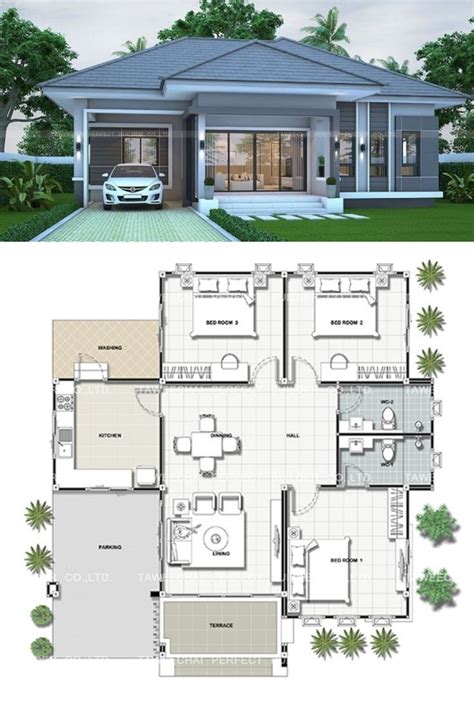 3 Bedroom House Design 2020 6C9 | Bungalow style house plans, Modern ...