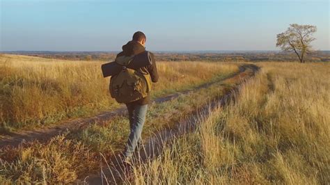 Hiker Man Tourist Walking Mountains Trekking Stock Footage SBV ...