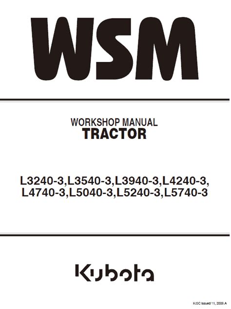 Kubota L3240-3, L3540-3, L3940-3, L4240-3 Tractor Workshop Manual