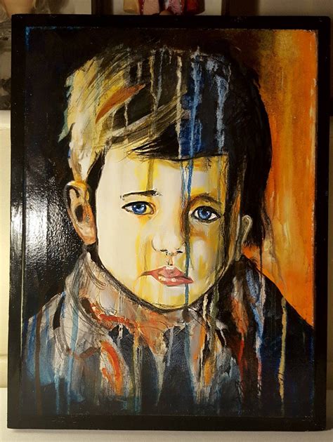 Hand Painted ' Crying Boy ' Painting. Acrylic on Canvas and Lacquered ...