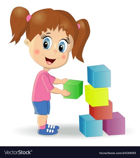 Multiracial children build tower with blocks kids Vector Image