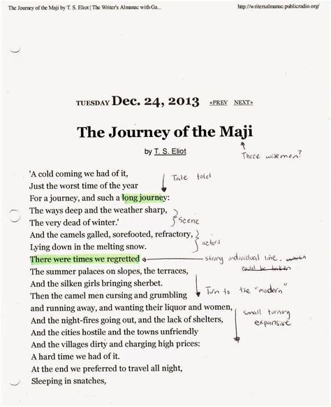 A Retail Life After the MFA : Analysis of "The Journey of the Magi" by ...