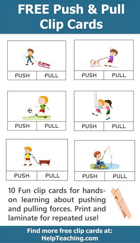 FREE Push and Pull Clip Card Printables for learning about forces. Clip ...