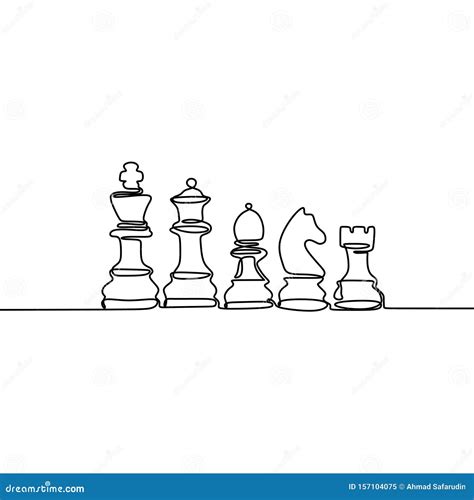 Continuous One Line Drawing Of Chess Pieces Minimalist Design Isolated ...