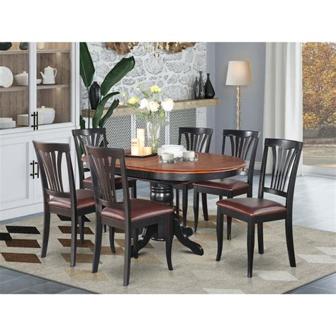 Dining Room Set-Oval Table With Leaf And 6 Dining Chairs-Finish:Black ...