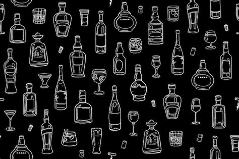 Premium Vector | Trendy seamless pattern of alcohol bottles and glasses ...