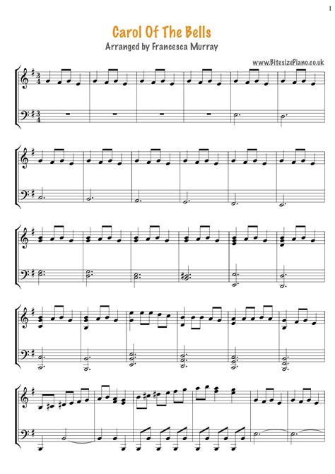 Carol Of The Bells – Sheet Music – Bitesize Piano