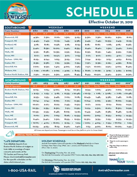 View Full Schedule Amtrak Downeaster | Printable Schedule