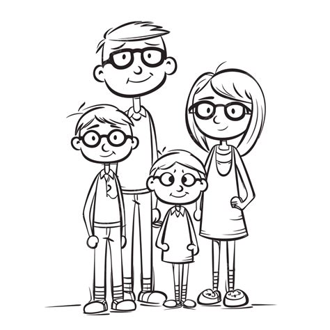 The Family In Glasses Coloring Page Outline Sketch Drawing Vector ...