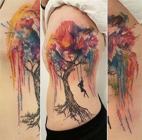 Tree Tattoo - Watercolor willow tree and swing by Amber ...