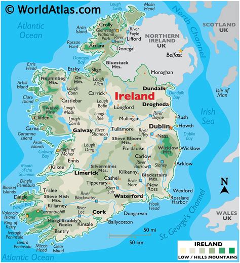 Laminated Ireland Map Landmarks Cities Travel World Map With Cities In ...