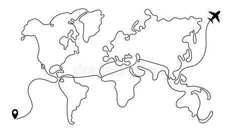 Black and White Hand Drawn Line Art World Map Stock Illustration ...