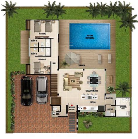 [PLANO DE CASA] MODERNA CON PISCINA - Planos de casas gratis y modernas