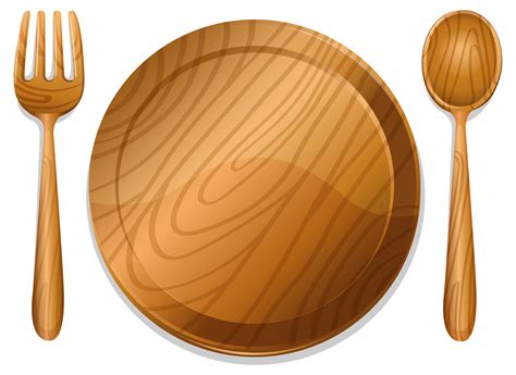 Wooden plate with pair of fork and spoon 525844 Vector Art at Vecteezy