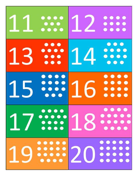 Numbers 11-20 Printable | Brightly Colored Chart for Toddlers