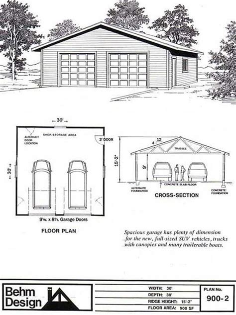 Over-sized 2 Car Garage Plan 900-2 - 30' x 30' By Behm Design | Garage ...