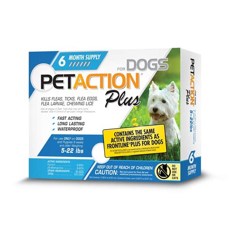 Pet Action Plus Flea & Tick Treatment for Small Dogs, 6-22 lbs, 6 Month ...