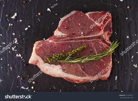 T-Bone Cut, Red Raw Fresh T-Bone Steak Cut Put With Rosemary Herbs ...