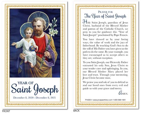 The Year of Saint Joseph 3″ x 5″ Commemorative Prayer Card (100 Count ...