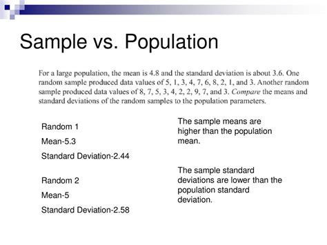 Sample vs Population comparing mean and standard deviations - ppt download