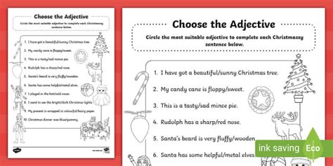 Choose the Christmas Adjective Sheet (Teacher-Made) - Twinkl