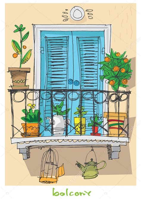 Cute balcony - cartoon Stock Vector Image by ©iralu1 #88311934