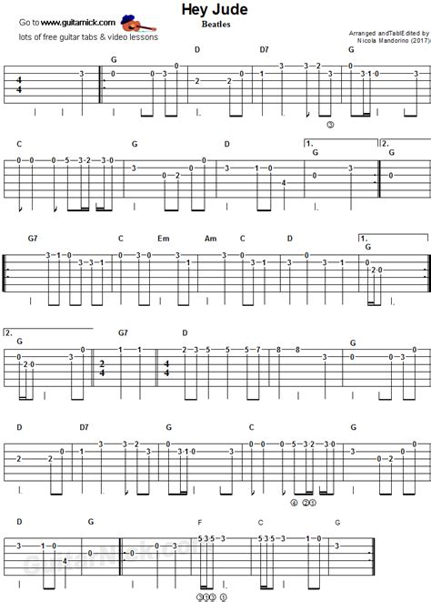 Hey Jude - easy guitar tab | Easy guitar tabs, Easy guitar, Guitar tabs ...