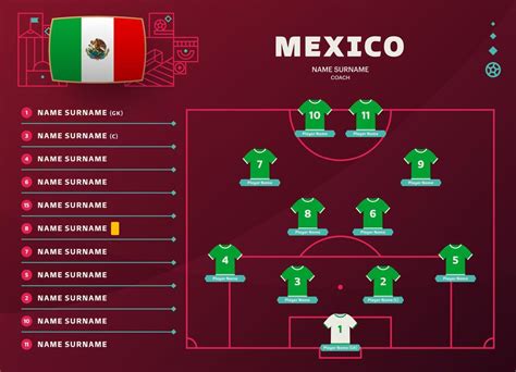 mexico line-up world Football 2022 tournament final stage vector ...