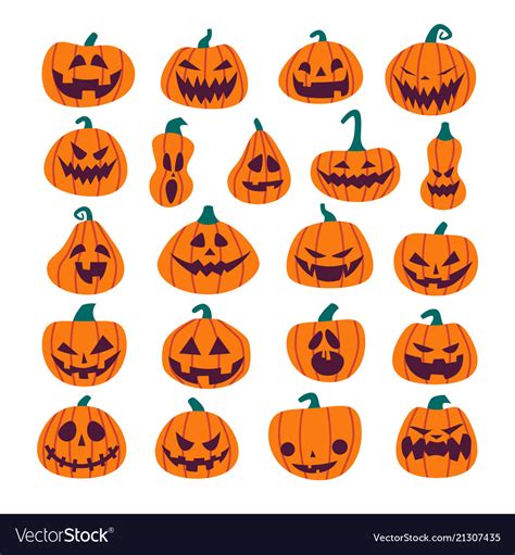 Set of halloween scary pumpkins flat style spooky Vector Image