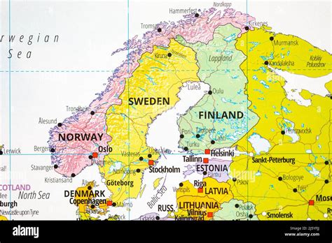 Scandinavian countries map with Norway, Sweden, Finland and Denmark ...