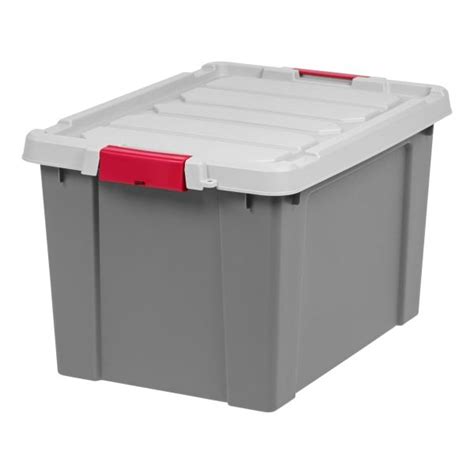 Plastic Storage Tote With Handles/Latch Lid, 25" x 17 9/16" x 14 1/8 ...