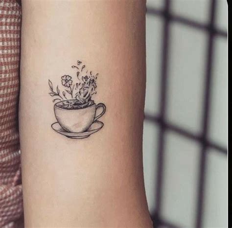 Minimalist teacup flower tattoo | Coffee tattoos, Tattoo cafe, Tea tattoo