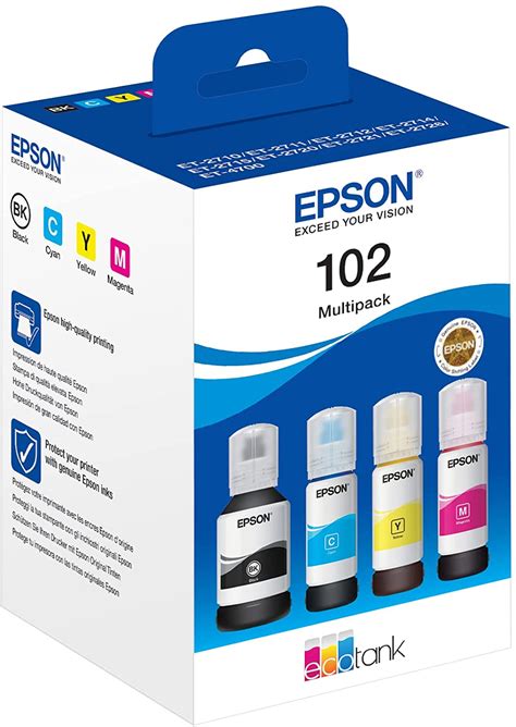 Epson Original EcoTank 102 refill ink pack of 4, black, cyan, magenta ...