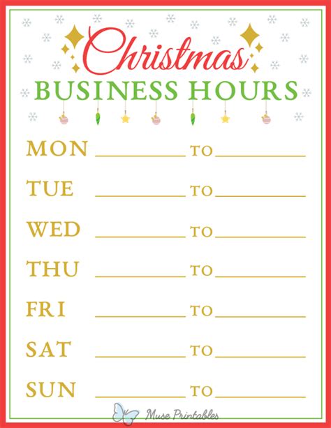 Printable Christmas Business Hours Sign