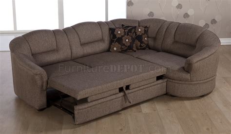 Two-Tone Brown Fabric Convertible Sectional Sofa Bed w/Storage