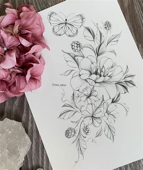 Floral Tattoo Design Instant Download Printable Stencil - Etsy