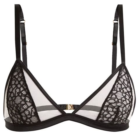 Coco de mer Nightlife sheer insert geometric lace insert triangle bra ...