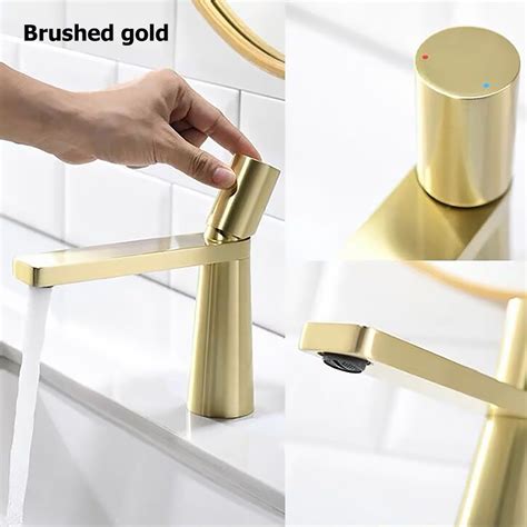 Modern Brushed Gold Single Hole Bathroom Sink Faucet Single Knob Solid ...