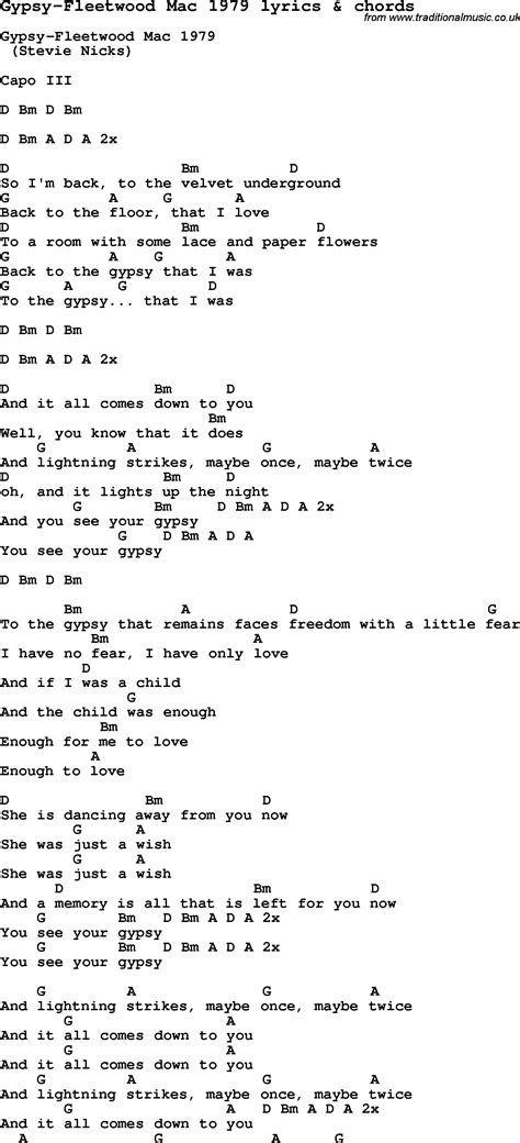 Love Song Lyrics for:Gypsy-Fleetwood Mac 1979 with chords.