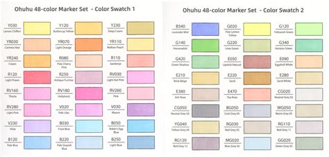 Color Chart For Ohuhu Markers