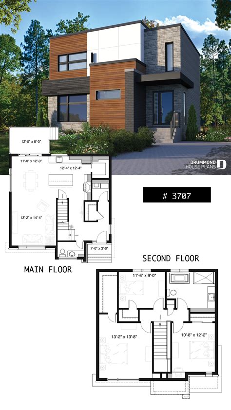 Two-storey modern cubic house plan with pantry, laundry room, kitchen ...