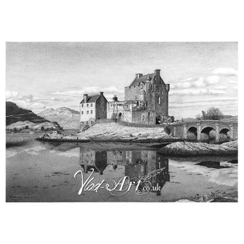 Eilean Donan Castle reflection pencil drawing by Vlad-Art