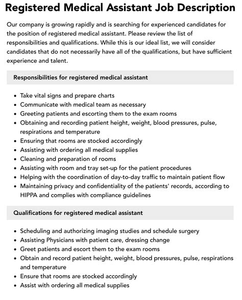 Registered Medical Assistant Job Description | Velvet Jobs