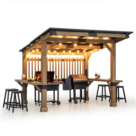 Buy Sunjoy Wooden Grill Gazebo 10 ft. x 11 ft. Outdoor Cedar Frame BBQ ...