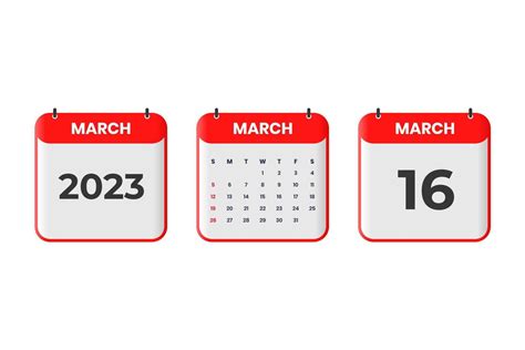 March 2023 calendar design. 16th March 2023 calendar icon for schedule ...