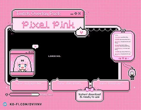 free cute aesthetic twitch overlay / pink pixel twitch overlay free ...