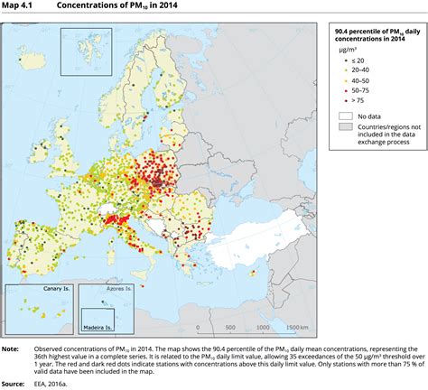 Particle pollution (PM10) in Europe 2014 by eea #map #europe #pollution ...