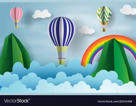 Paper art of balloon floating over the sky Vector Image